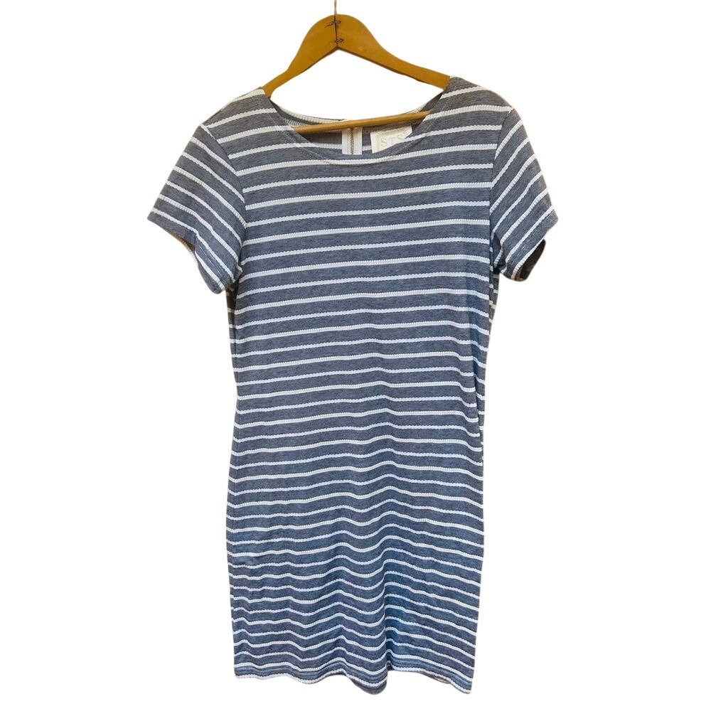 Sail to Sable STS Striped Shift Dress Navy White Gold Zipper Womens Medium